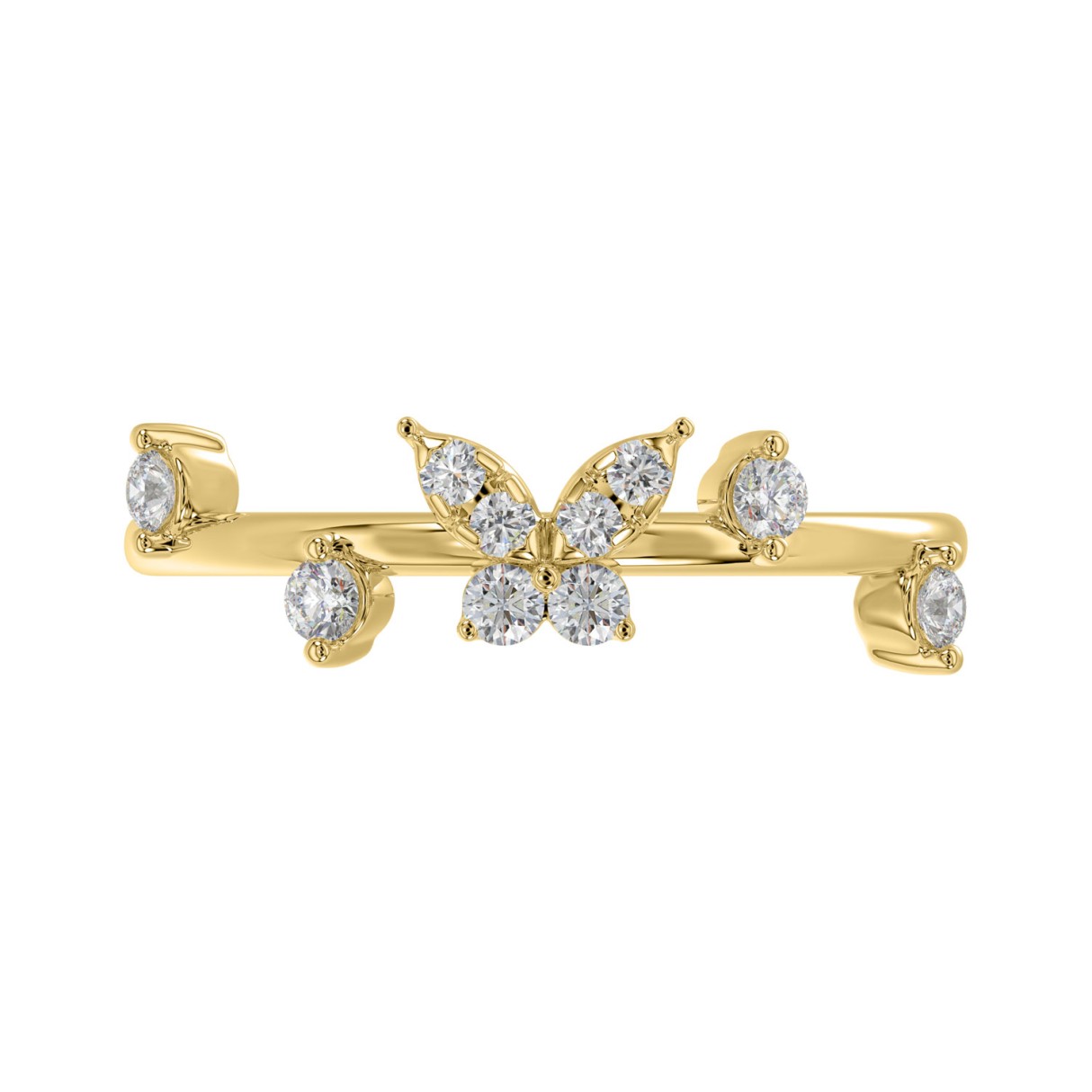 Elegant 10K Yellow Gold Ladies Ring With 1/5Ct Round Diamond And Butterfly Design