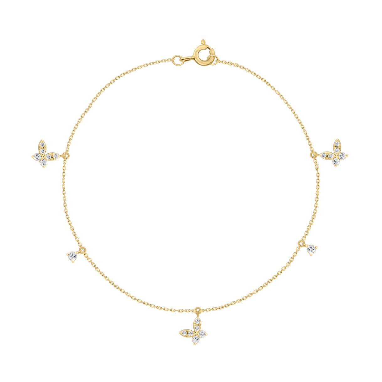 10K Yellow Gold Diamond Butterfly Bracelet For Ladies  1/3Ct Round Diamond Bracelet