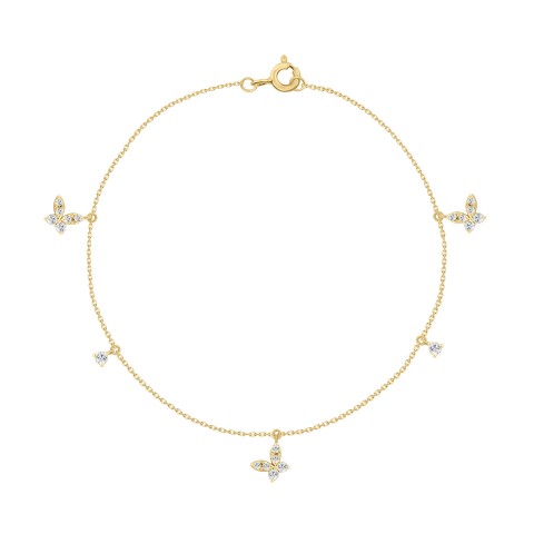 10K Yellow Gold Diamond Butterfly Bracelet For Ladies  1/3Ct Round Diamond Bracelet