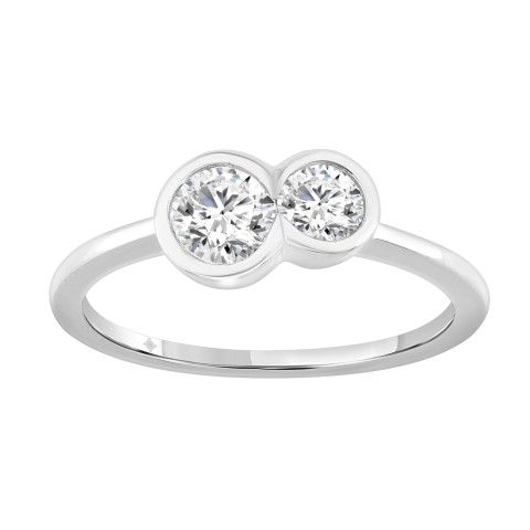 3/4CT White Gold 10K Collection Linked Hearts & Two-Stone Round Diamond Ring for Women (Color F-G -Clarity VS1/VS2)