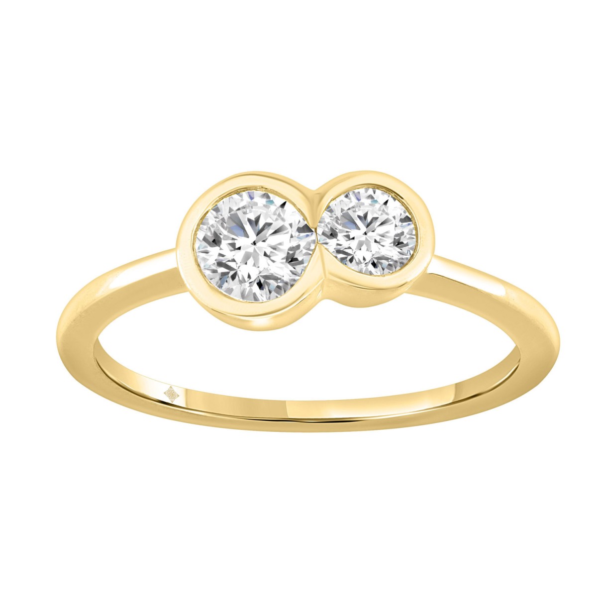 3/4CT Yellow Gold 10K Collection Linked Hearts & Two-Stone Round Diamond Ring for Women (Color F-G -Clarity VS1/VS2)