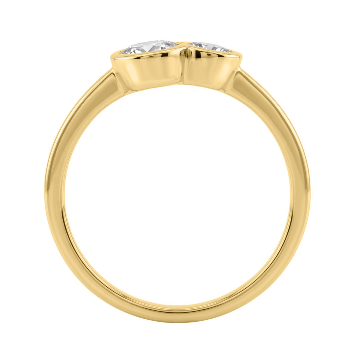 3/4CT Yellow Gold 10K Collection Linked Hearts & Two-Stone Round Diamond Ring for Women (Color F-G -Clarity VS1/VS2)