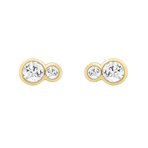 1/2CT Yellow Gold 10K Collection Linked Hearts & Two-Stone Round Diamond Earring for Women (Color F-G -Clarity VS1/VS2)