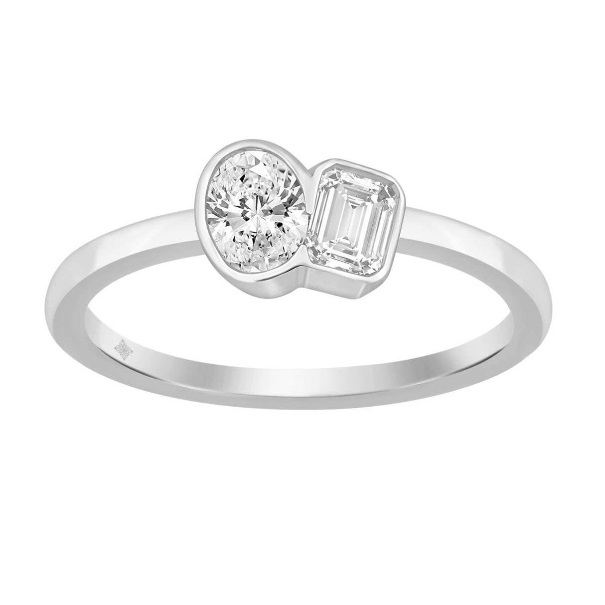 1/2CT White Gold 10K Collection Toi et Moi & Two-Stone Oval/Emerald Diamond Ring for Women (Color F-G -Clarity VS1/VS2)
