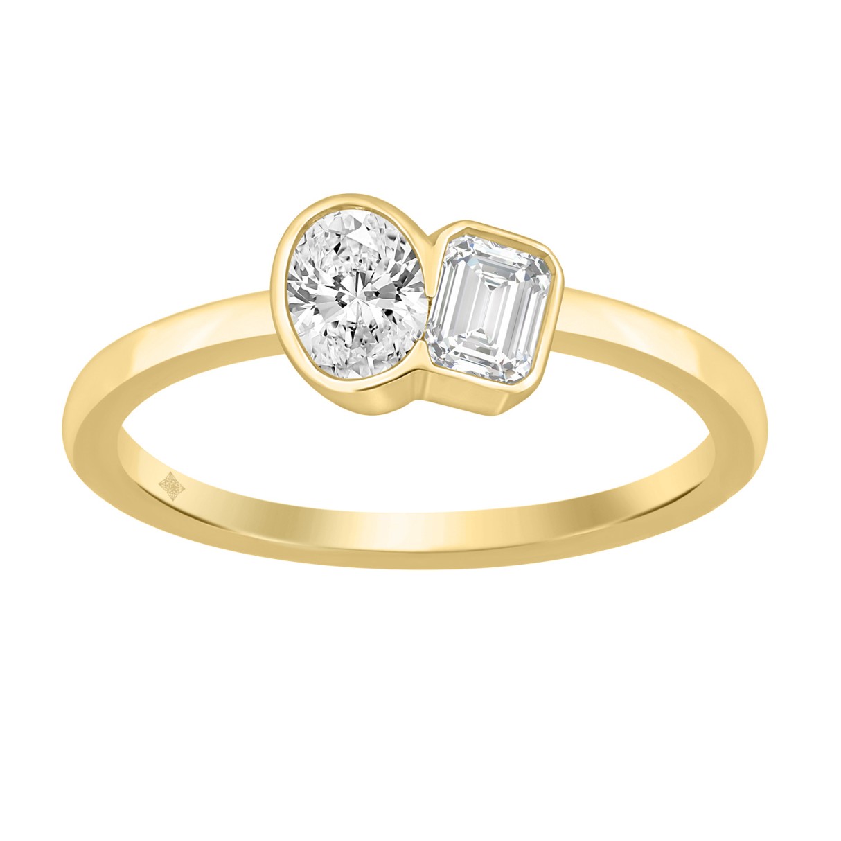 1/2CT Yellow Gold 10K Collection Toi et Moi & Two-Stone Oval/Emerald Diamond Ring for Women (Color F-G -Clarity VS1/VS2)