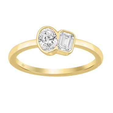 1/2CT Yellow Gold 10K Collection Toi et Moi & Two-Stone Oval/Emerald Diamond Ring for Women (Color F-G -Clarity VS1/VS2)