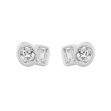 1/2CT White Gold 10K Collection Toi et Moi & Two-Stone Oval/Emerald Diamond stud Earring for Women (Color F-G -Clarity VS1/VS2)