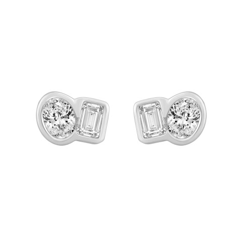 1/2CT White Gold 10K Collection Toi et Moi & Two-Stone Oval/Emerald Diamond stud Earring for Women (Color F-G -Clarity VS1/VS2)