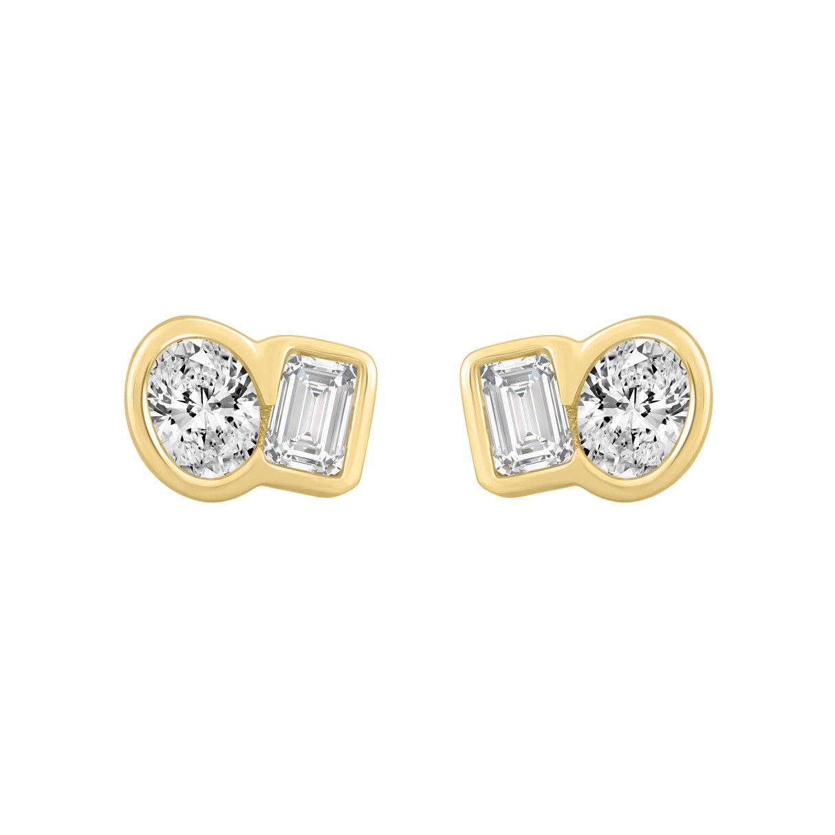 1/2CT Yellow Gold 10K Collection Toi et Moi & Two-Stone Oval/Emerald Diamond stud Earring for Women (Color F-G -Clarity VS1/VS2)