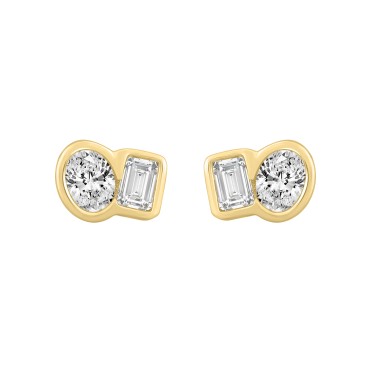 1/2CT Yellow Gold 10K Collection Toi et Moi & Two-Stone Oval/Emerald Diamond stud Earring for Women (Color F-G -Clarity VS1/VS2)