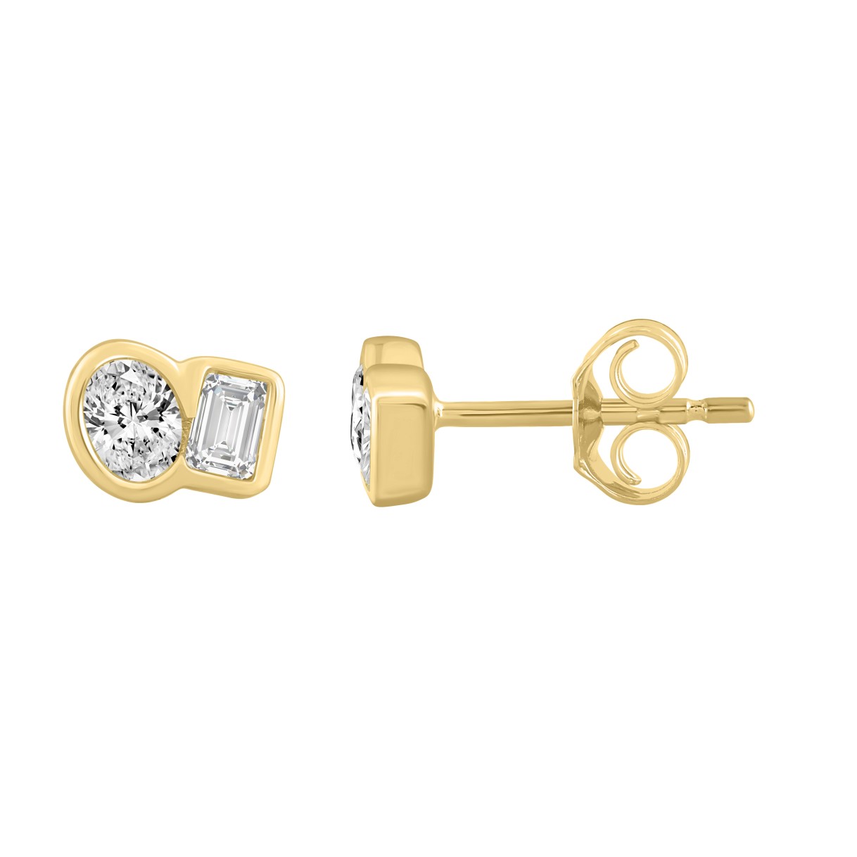 1/2CT Yellow Gold 10K Collection Linked Hearts & Two-Stone Oval/Emerald Diamond stud Earring for Women (Color F-G -Clarity VS1/VS2)