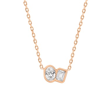 1/2CT Rose Gold 10K Collection Toi et Moi & Two-Stone Oval/Emerald Diamond Necklace for Women (Color F-G -Clarity VS1/VS2)