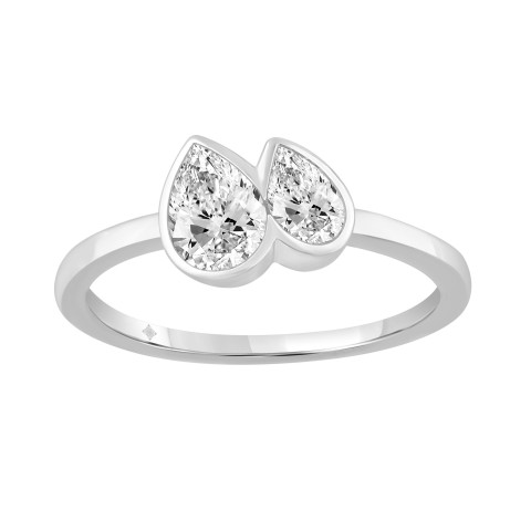3/4CT White Gold 10K Collection Toi et Moi & Two-Stone Pear Diamond Ring for Women (Color F-G -Clarity VS1/VS2)