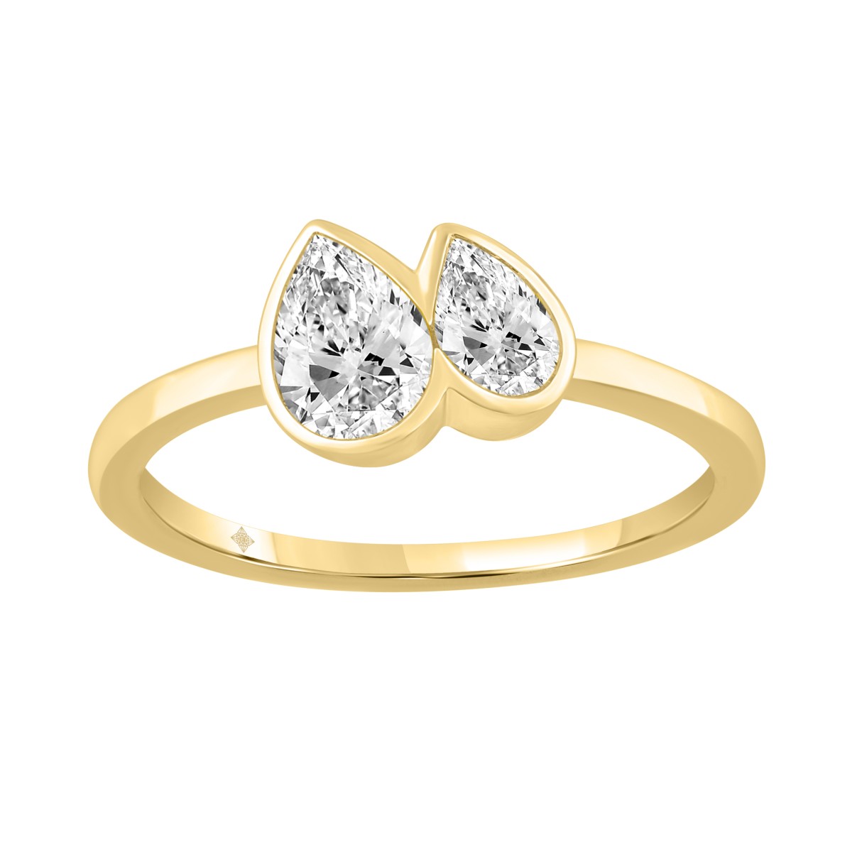 3/4CT Yellow Gold 10K Collection Toi et Moi & Two-Stone Pear Diamond Ring for Women (Color F-G -Clarity VS1/VS2)
