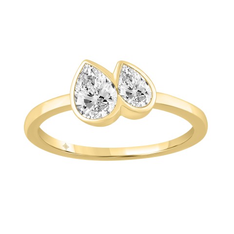 3/4CT Yellow Gold 10K Collection Toi et Moi & Two-Stone Pear Diamond Ring for Women (Color F-G -Clarity VS1/VS2)