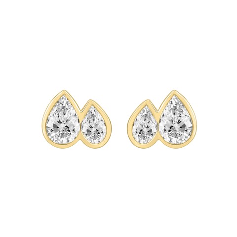 1.00CT Yellow Gold 14K Collection Linked Hearts & Two-Stone Pear Diamond stud Earring for Women (Color F-G -Clarity VS1/VS2)