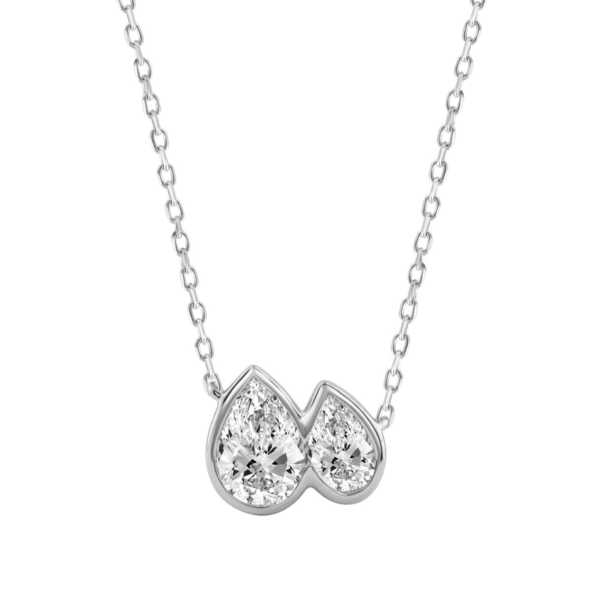 Elegance 3/4CT White Gold 10K Collection Linked Hearts Pear Diamond Ladies Necklace for Women (Color F-G -Clarity VS1/VS2)