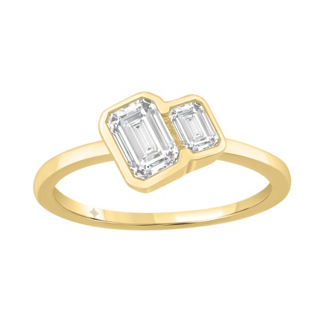3/4CT Yellow Gold 10K Collection Toi et Moi & Two-Stone Emerald Diamond Ring for Women (Color F-G -Clarity VS1/VS2)