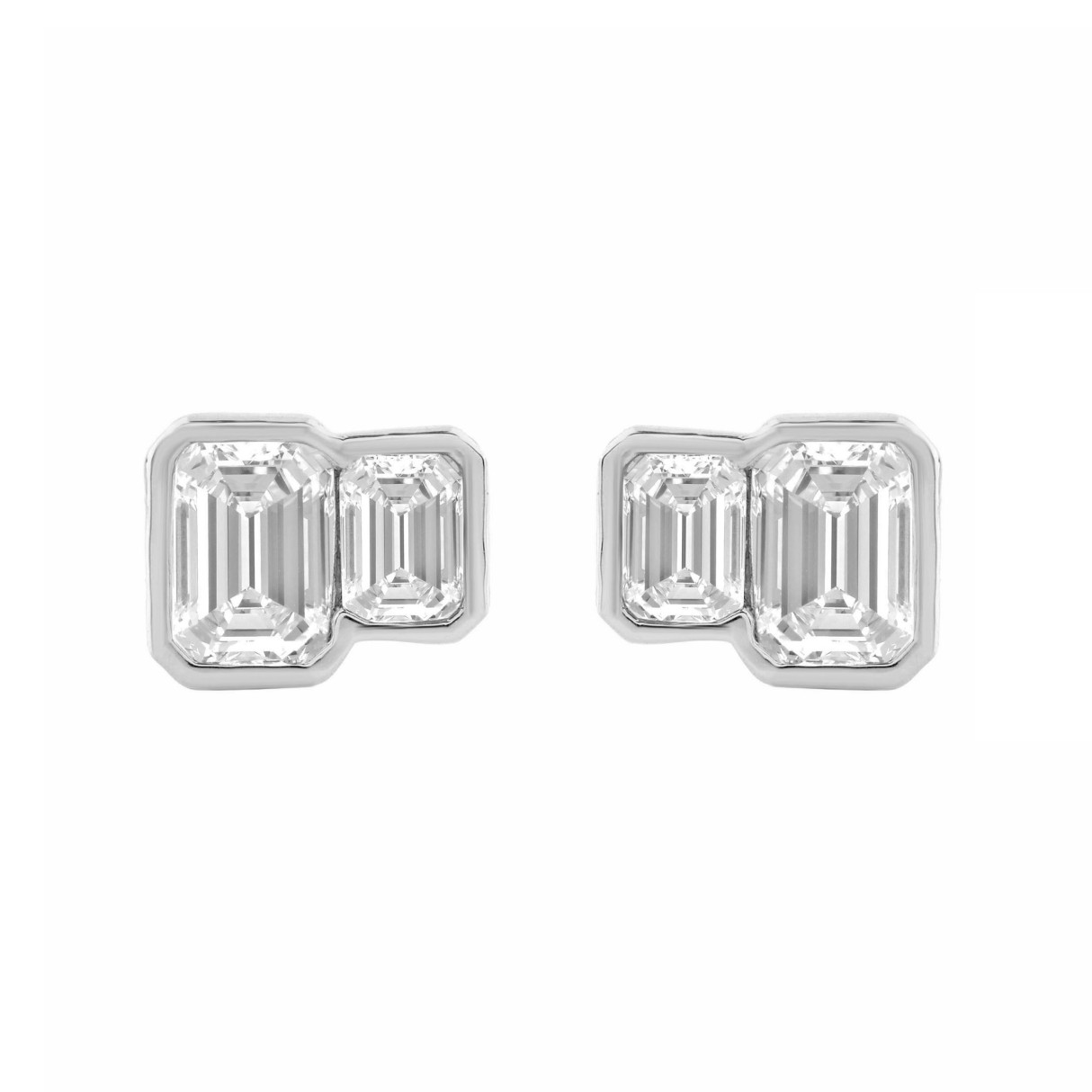 1.00CT White Gold 14K Collection Toi et Moi & Two-Stone Emerald Diamond stud Earring for Women (Color F-G -Clarity VS1/VS2)