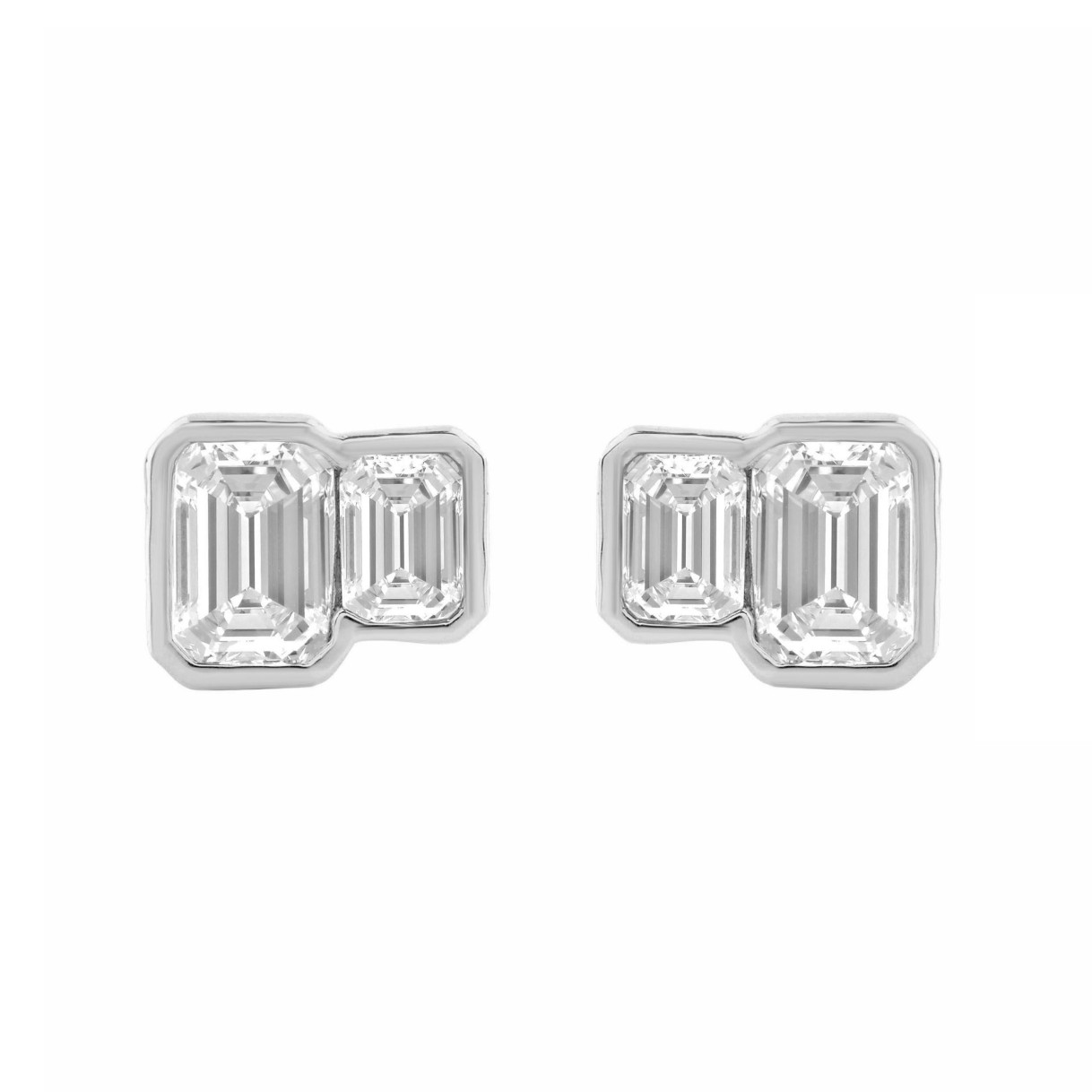 1.00CT White Gold 14K Collection Linked Hearts & Two-Stone Emerald Diamond stud Earring for Women (Color F-G -Clarity VS1/VS2)