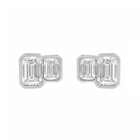 1.00CT White Gold 14K Collection Toi et Moi & Two-Stone Emerald Diamond stud Earring for Women (Color F-G -Clarity VS1/VS2)