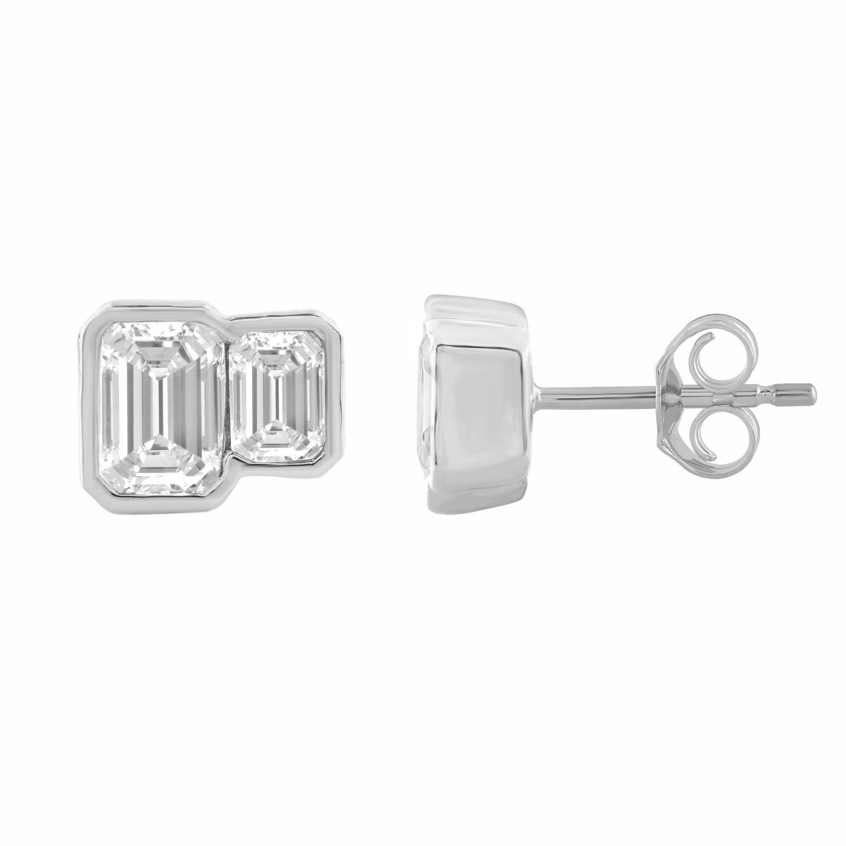 1.00CT White Gold 14K Collection Linked Hearts & Two-Stone Emerald Diamond stud Earring for Women (Color F-G -Clarity VS1/VS2)