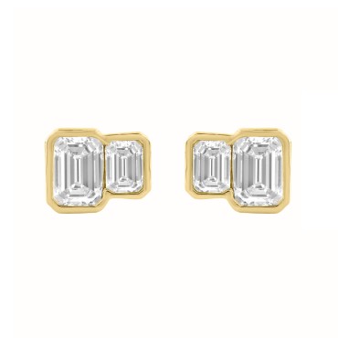 1.00CT Yellow Gold 14K Collection Toi et Moi & Two-Stone Emerald Diamond stud Earring for Women (Color F-G -Clarity VS1/VS2)
