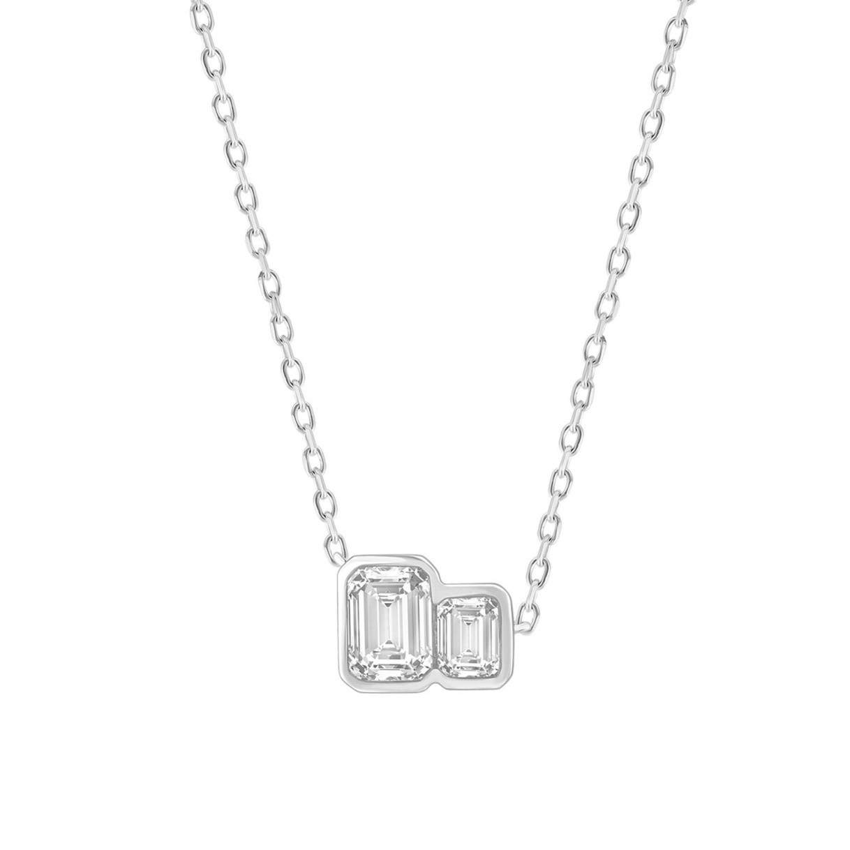 Elegance 3/4CT White Gold 10K Collection Linked Hearts Emerald Diamond Ladies Necklace for Women (Color F-G -Clarity VS1/VS2)
