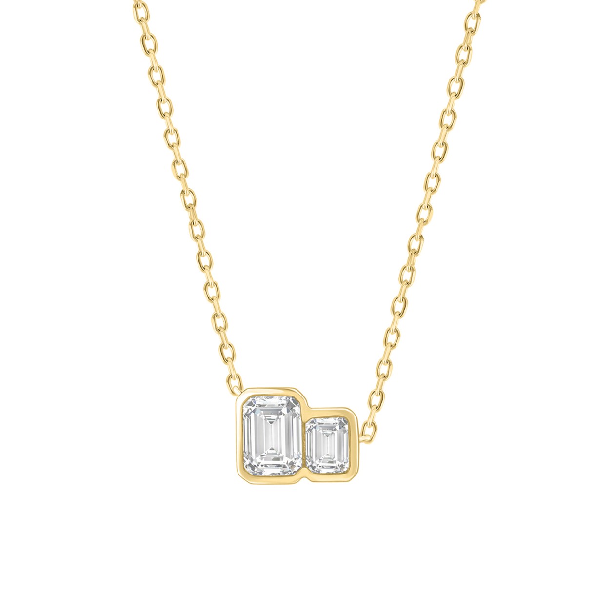 Elegance 3/4CT Yellow Gold 10K Collection Linked Hearts Emerald Diamond Ladies Necklace for Women (Color F-G -Clarity VS1/VS2)