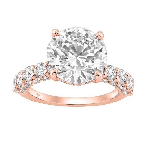 Stunning 14K Rose Gold Halo Bridal Ring Featuring A 5 1/2 Ct Round Lab-Grown Diamond. Elegant, Ethical, And Perfect For Engagements, Weddings, Or Special Occasions. (Color F-G -Clarity Vs1/Vs2)