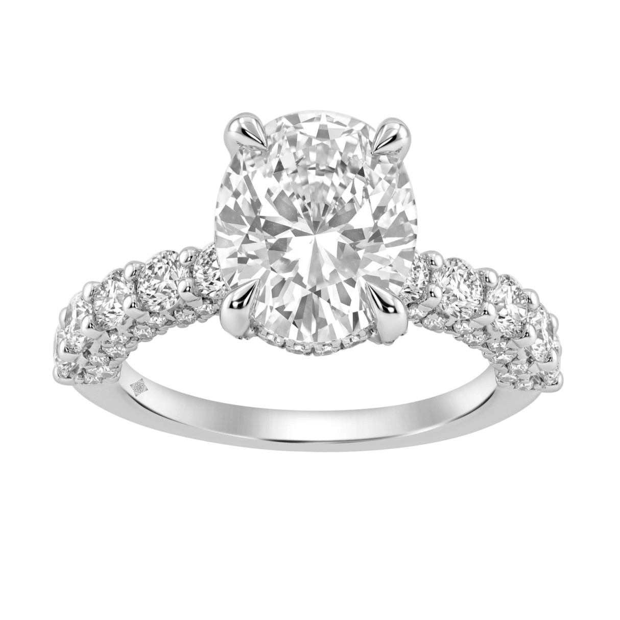 14K White Gold 5 1/2Ct Oval & Round Diamond Engage...