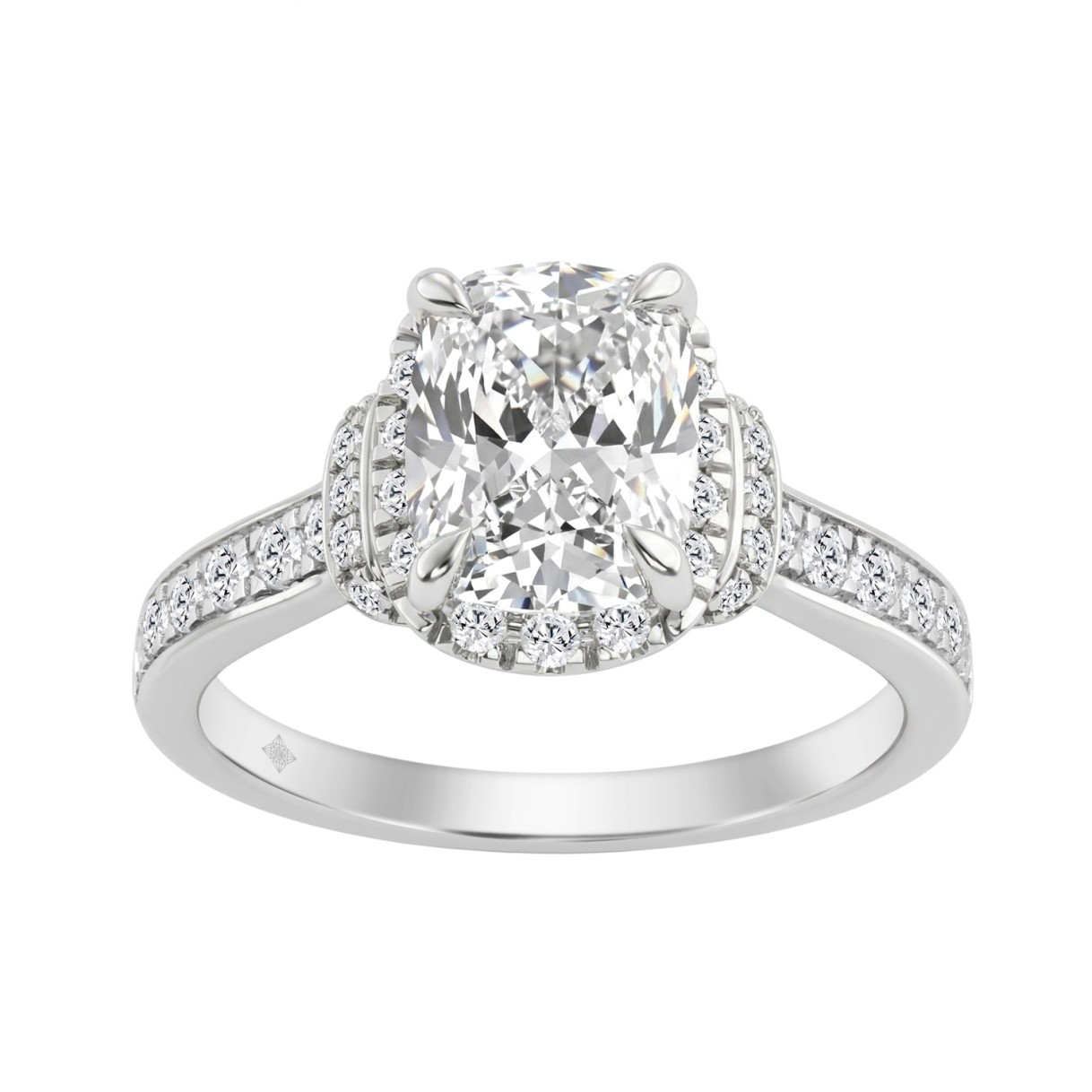 14K White Gold 2 1/2Ct Elongated Cushion Cut Diamond Halo Engagement Ring With Round Diamonds Bridal Ring For Women 2Ct Cushion Center Stone (Color F-G -Clarity Vs1/Vs2)