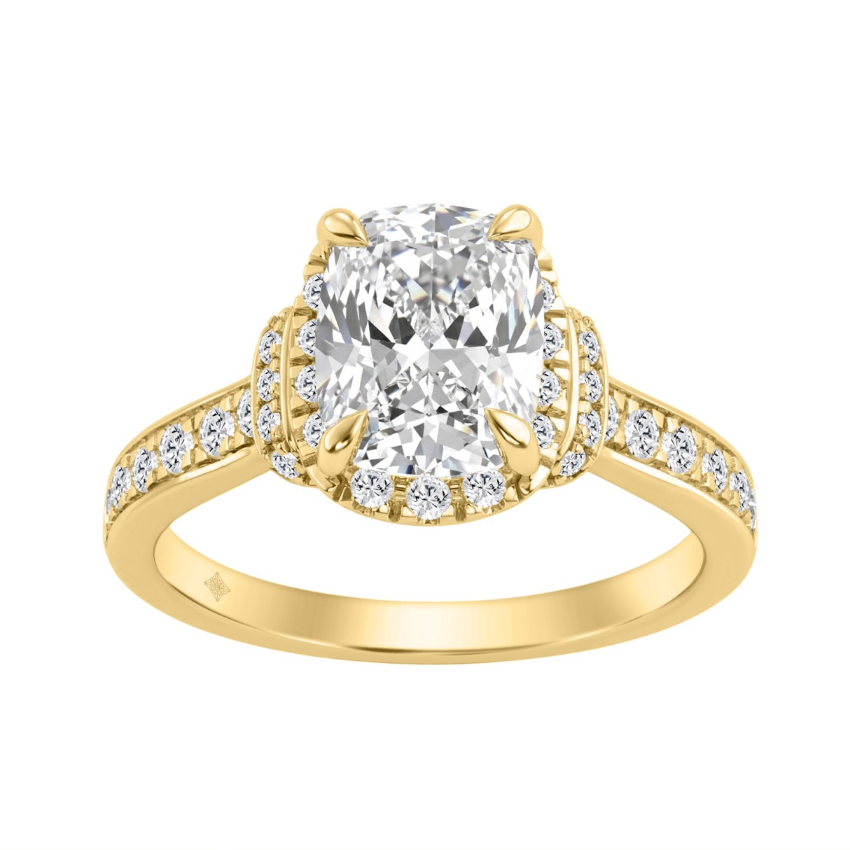14K Yellow Gold 2 1/2Ct Elongated Cushion Cut Diam...