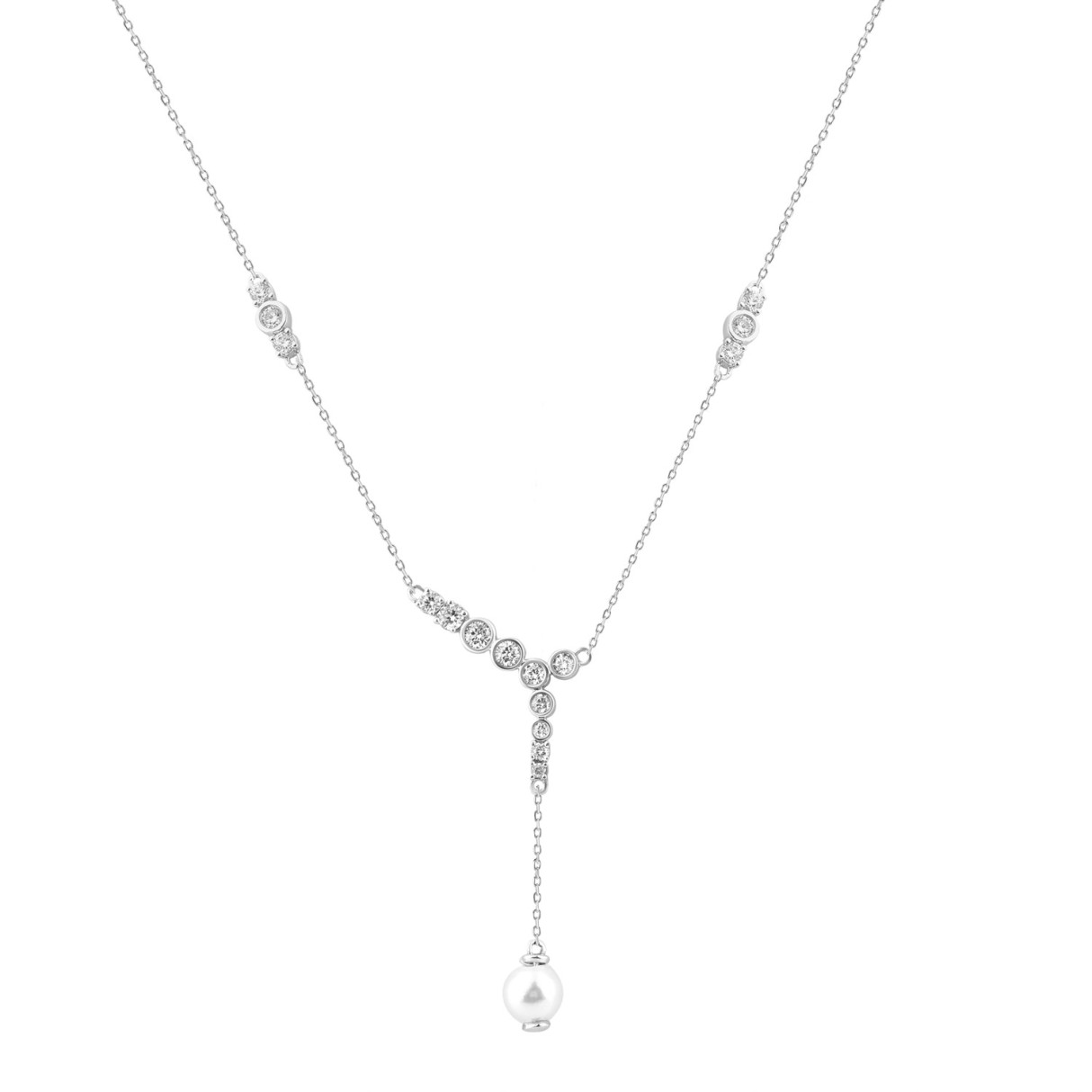 14K White Gold Pearl Drop Necklace For 1/2Ct Round Diamond Luxury Ladies Jewelry (Color F-G -Clarity Vs1/Vs2)