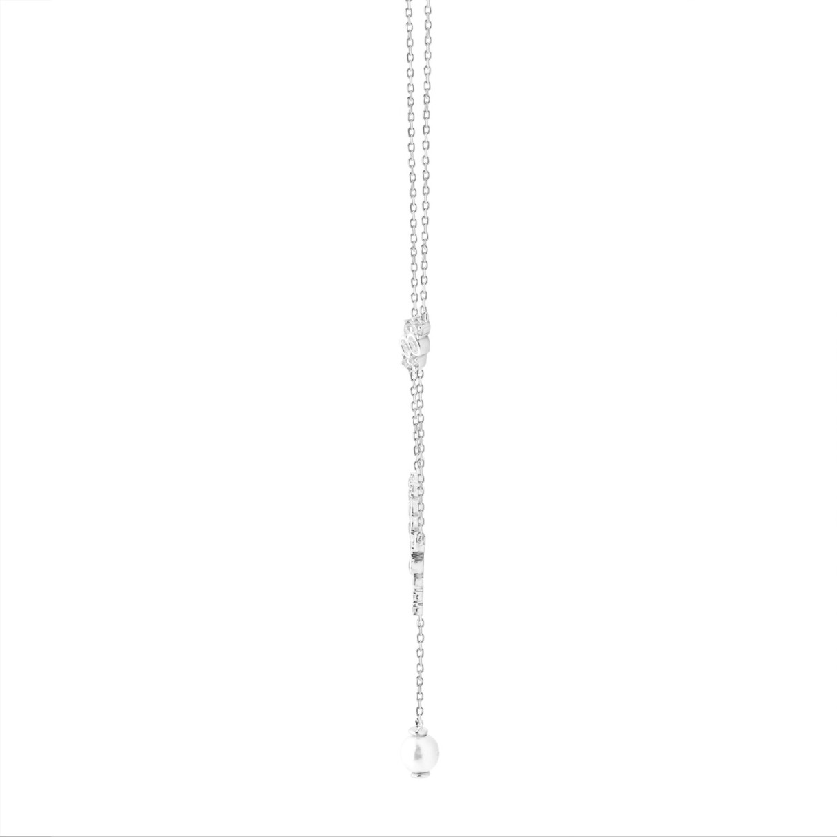 14K White Gold Pearl Drop Necklace For 1/2Ct Round Diamond Luxury Ladies Jewelry (Color F-G -Clarity Vs1/Vs2)