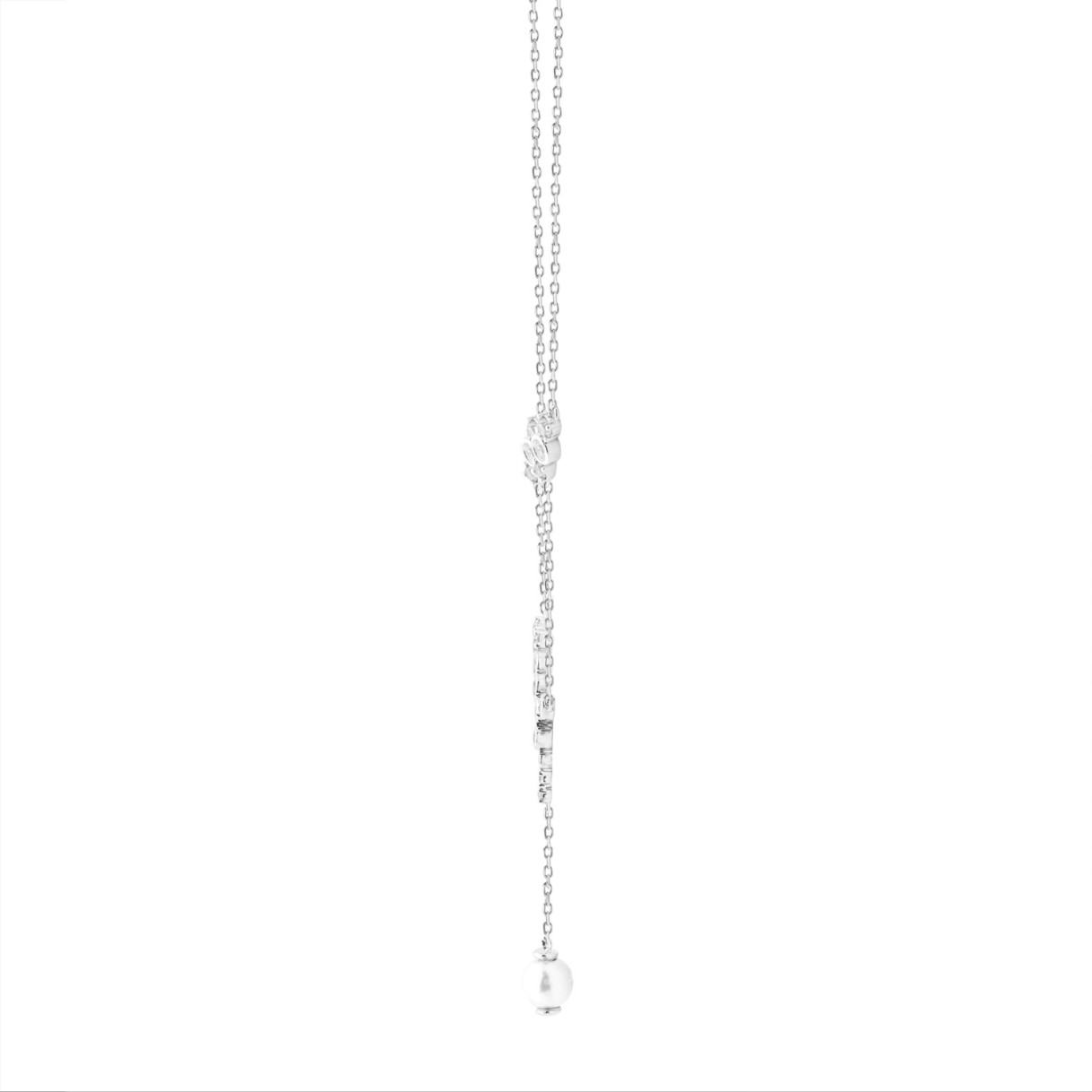 14K White Gold Pearl Drop Necklace For 1/2Ct Round Diamond Luxury Ladies Jewelry (Color F-G -Clarity Vs1/Vs2)