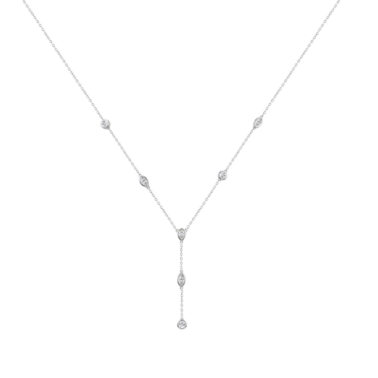 14K White Gold Lab Brown Diamond Necklace 1 1/2Ct Round Pear Marquise Cut Drop Necklace For Ladies, Elegant Modern Jewelry (Color F-G -Clarity Vs1/Vs2)