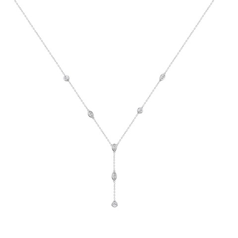 14K White Gold Lab Brown Diamond Necklace 1 1/2Ct Round Pear Marquise Cut Drop Necklace For Ladies, Elegant Modern Jewelry (Color F-G -Clarity Vs1/Vs2)