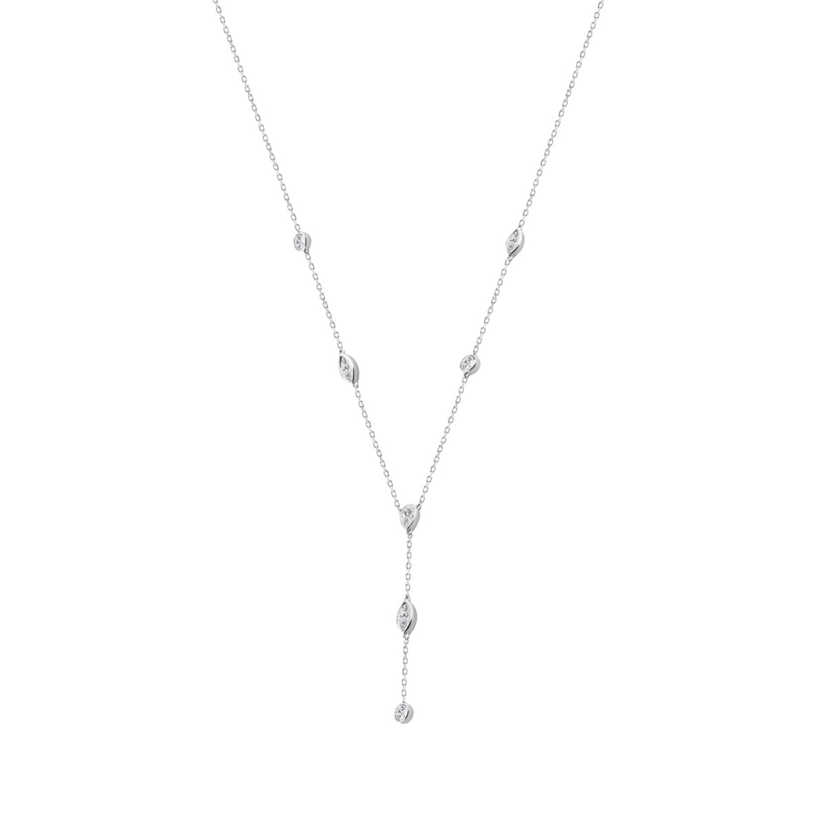14K White Gold Lab Brown Diamond Necklace 1 1/2Ct Round Pear Marquise Cut Drop Necklace For Ladies, Elegant Modern Jewelry (Color F-G -Clarity Vs1/Vs2)