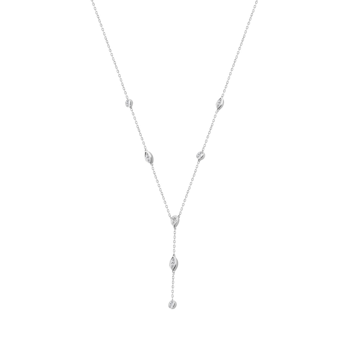 14K White Gold Lab Brown Diamond Necklace 1 1/2Ct Round Pear Marquise Cut Drop Necklace For Ladies, Elegant Modern Jewelry (Color F-G -Clarity Vs1/Vs2)