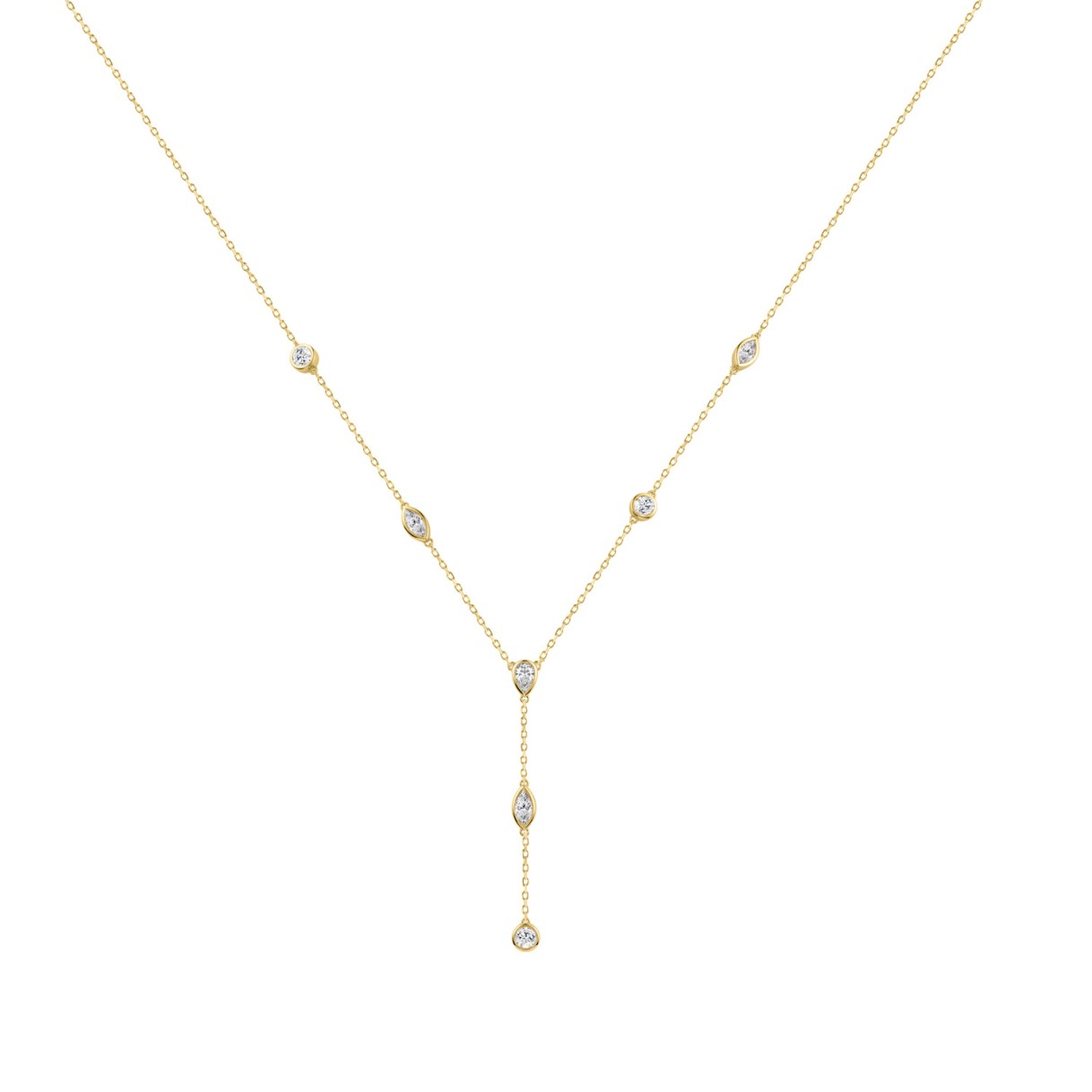 14K Yellow Gold Lab Brown Diamond Necklace 1 1/2Ct Round Pear Marquise Cut Drop Necklace For Ladies, Elegant Modern Jewelry (Color F-G -Clarity Vs1/Vs2)