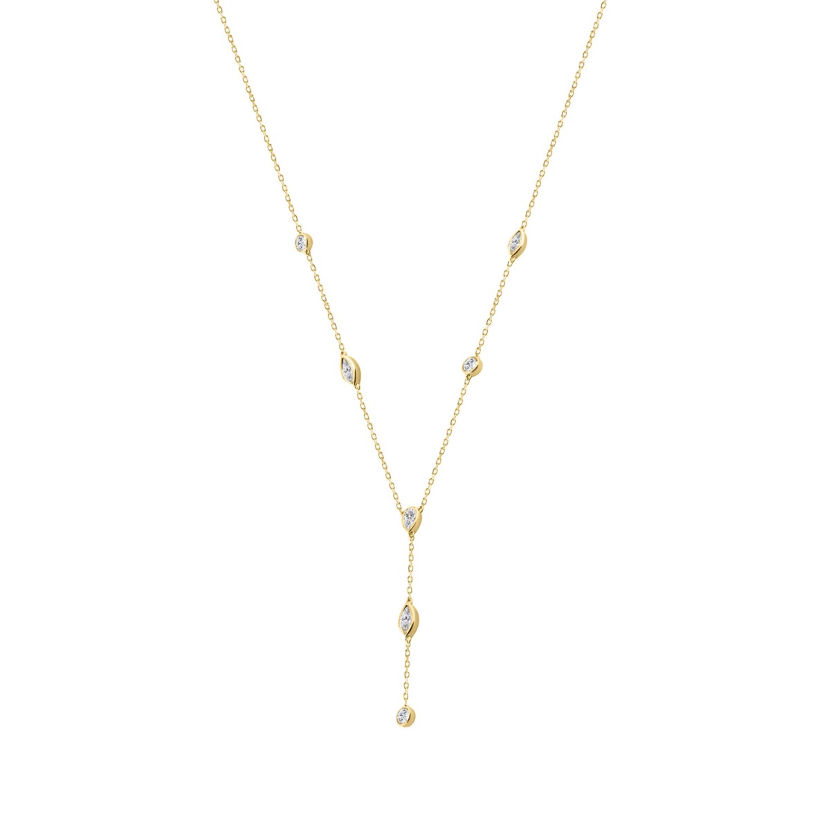 14K Yellow Gold Lab Brown Diamond Necklace 1 1/2Ct Round Pear Marquise Cut Drop Necklace For Ladies, Elegant Modern Jewelry (Color F-G -Clarity Vs1/Vs2)