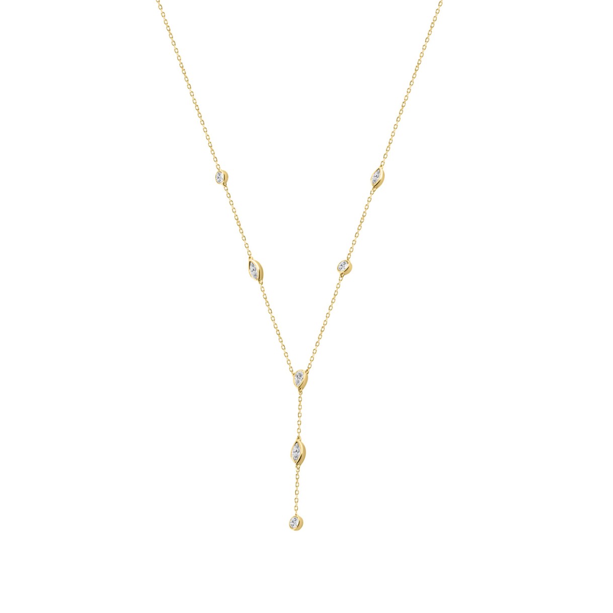14K Yellow Gold Lab Brown Diamond Necklace 1 1/2Ct Round Pear Marquise Cut Drop Necklace For Ladies, Elegant Modern Jewelry (Color F-G -Clarity Vs1/Vs2)