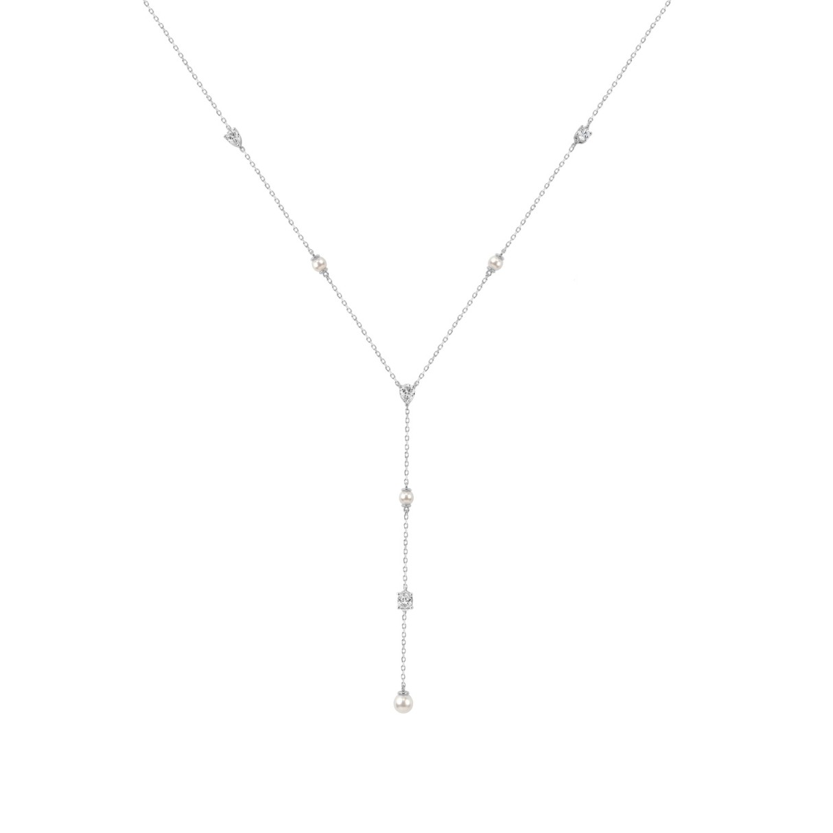 10K White Gold Lab Brown Diamond Necklace 1/2Ct Round Pear Oval Cut Drop Necklace For Ladies, Elegant Modern Jewelry (Color F-G -Clarity Vs1/Vs2)