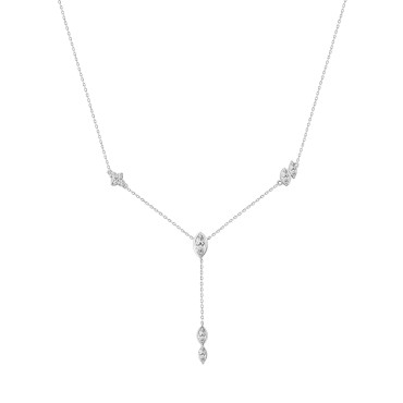 10K White Gold Lab Grown Diamond Necklace 3/4Ct Round & Marquise Drop Necklace For Ladies, Elegant Modern Jewelry (Color F-G -Clarity Vs1/Vs2)