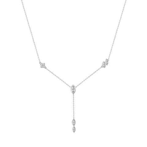10K White Gold Lab Brown Diamond Necklace 3/4Ct Round & Marquise Drop Necklace For Ladies, Elegant Modern Jewelry (Color F-G -Clarity Vs1/Vs2)