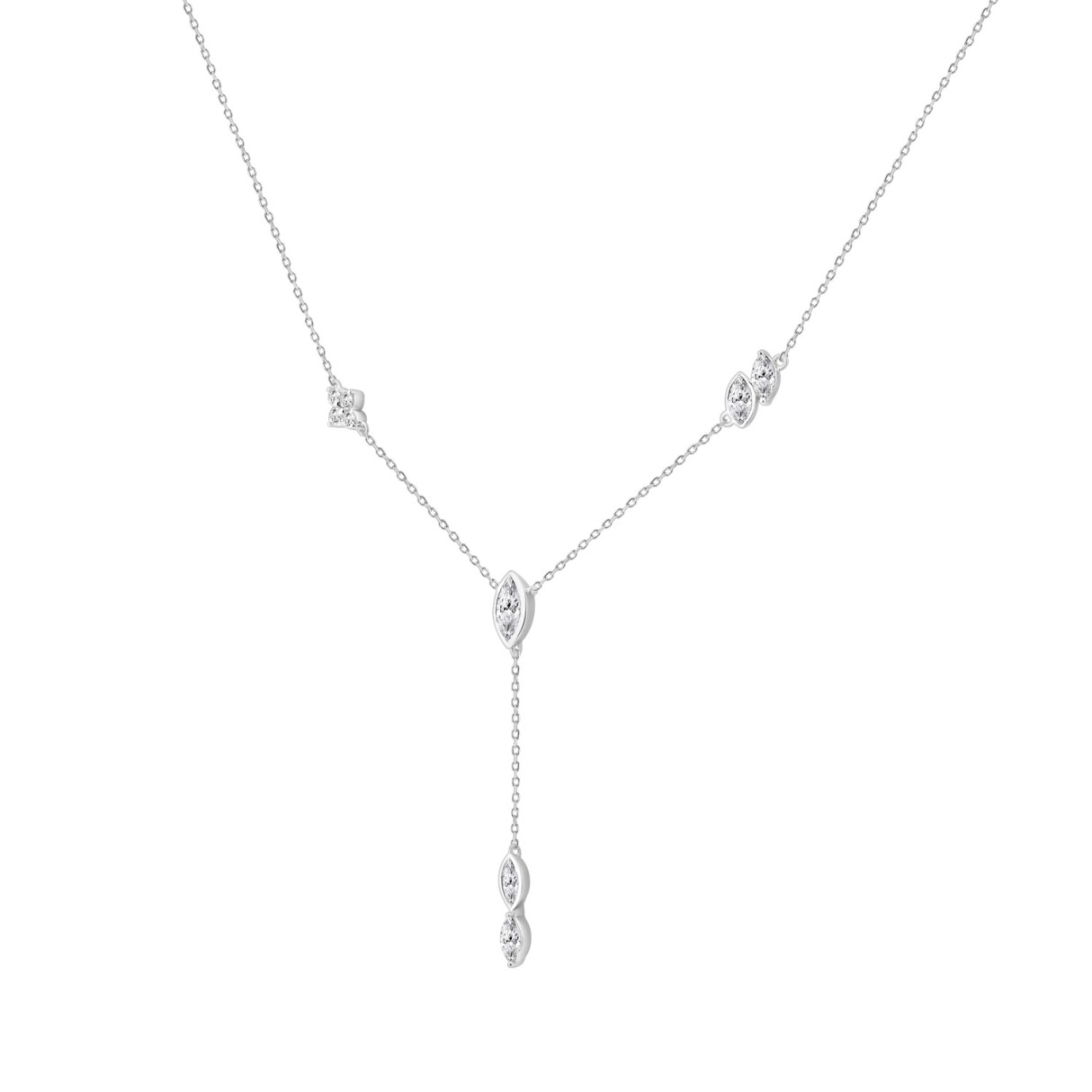 10K White Gold Lab Brown Diamond Necklace 3/4Ct Round & Marquise Drop Necklace For Ladies, Elegant Modern Jewelry (Color F-G -Clarity Vs1/Vs2)