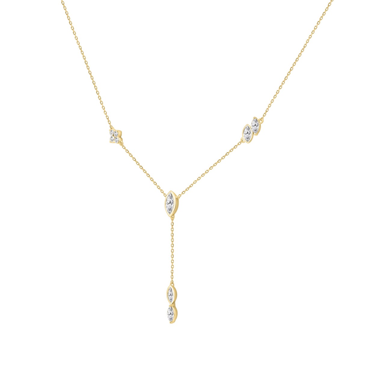 10K Yellow Gold Lab Grown Diamond Necklace 3/4Ct Round & Marquise Drop Necklace For Ladies, Elegant Modern Jewelry (Color F-G -Clarity Vs1/Vs2)