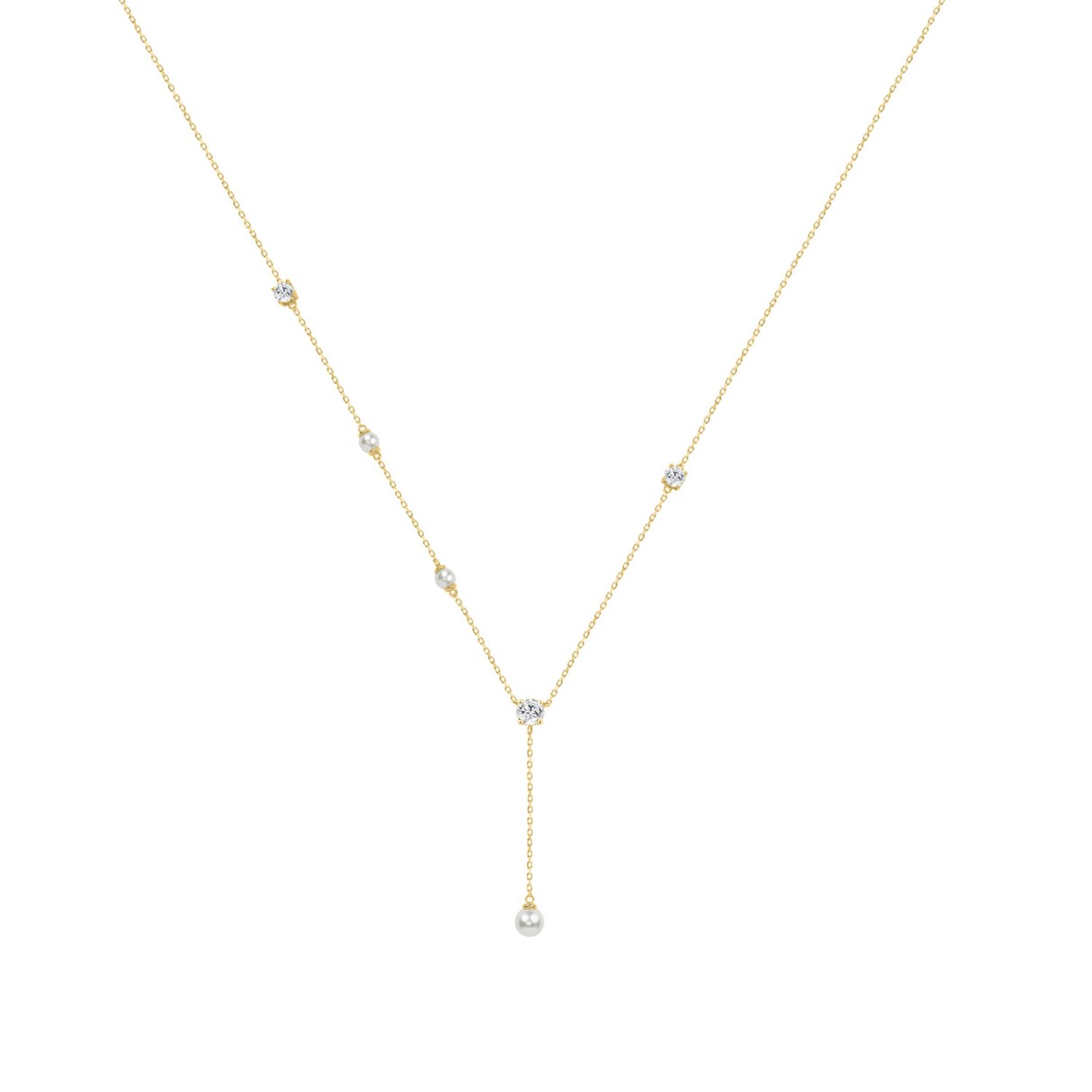10K Yellow Gold Diamond & Pearl Necklace For  Ladies  1/2Ct Round Diamond Elegant Drop Necklace, Classic Fine Jewelry (Color F-G -Clarity Vs1/Vs2)