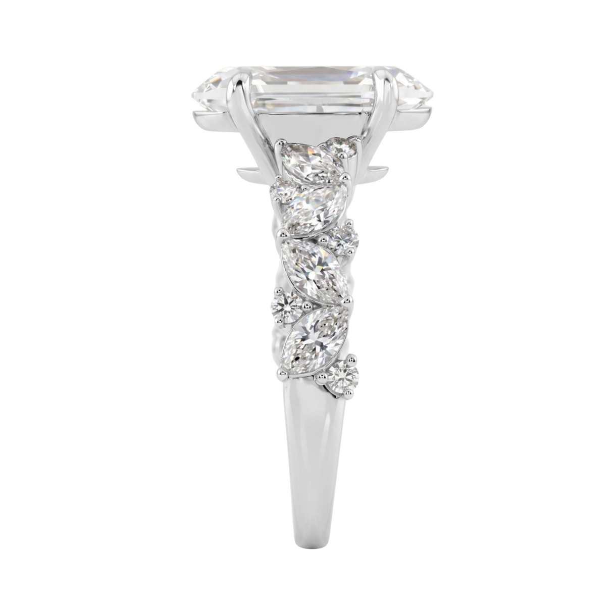 14K White Gold 3.00Ct Diamond Engagement Ring For Women 2.00Ct Elongated Oval Center Stone With Marquise & Round Side Stones, Luxury Bridal Ring (Color F-G -Clarity Vs1/Vs2)